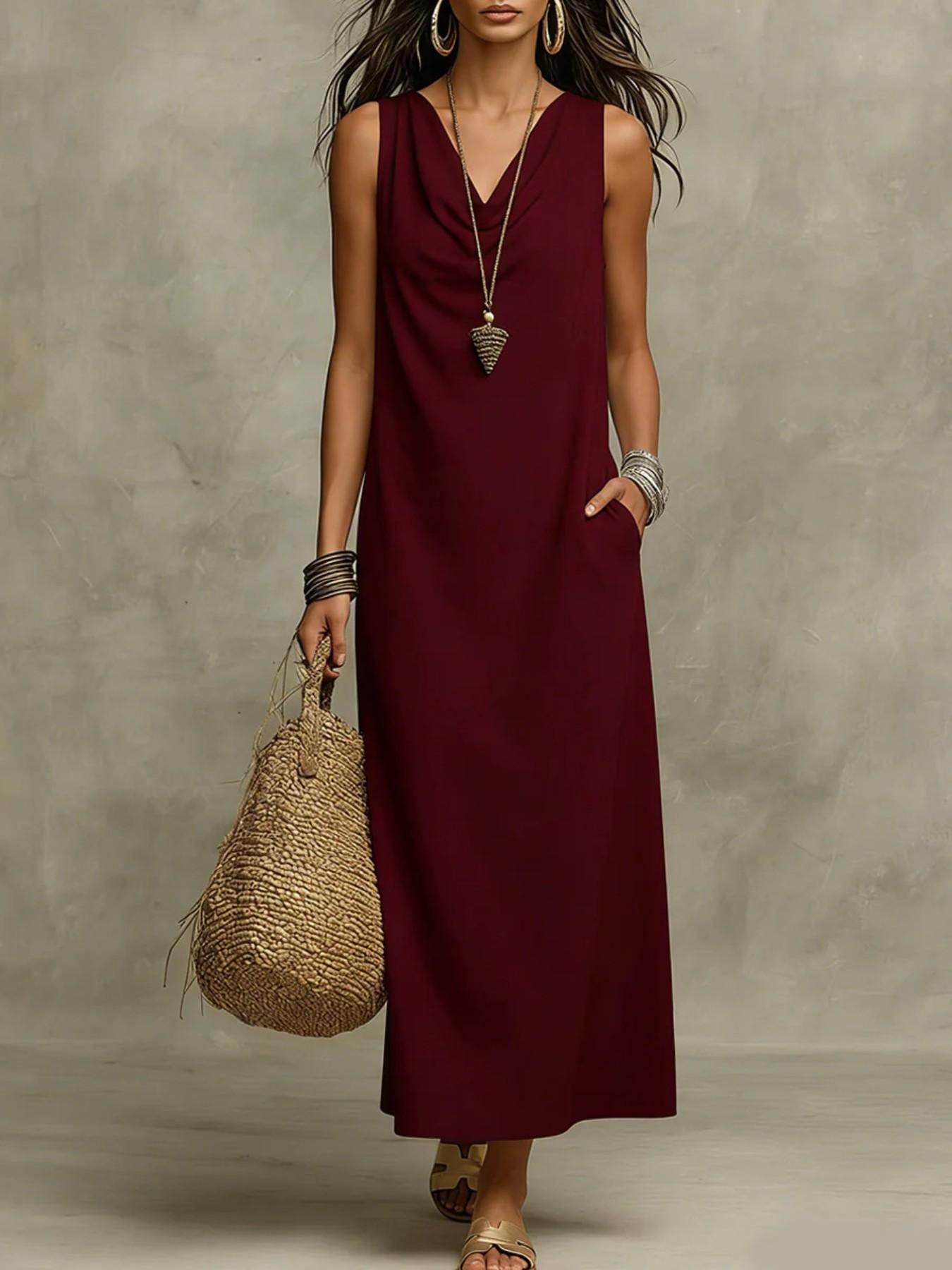 2026 New Alien Express Swinging Neck Sleeveless Loose Pocket Casual Dress, Women's Fashionable Daily Wear, Comfortable and Stylish