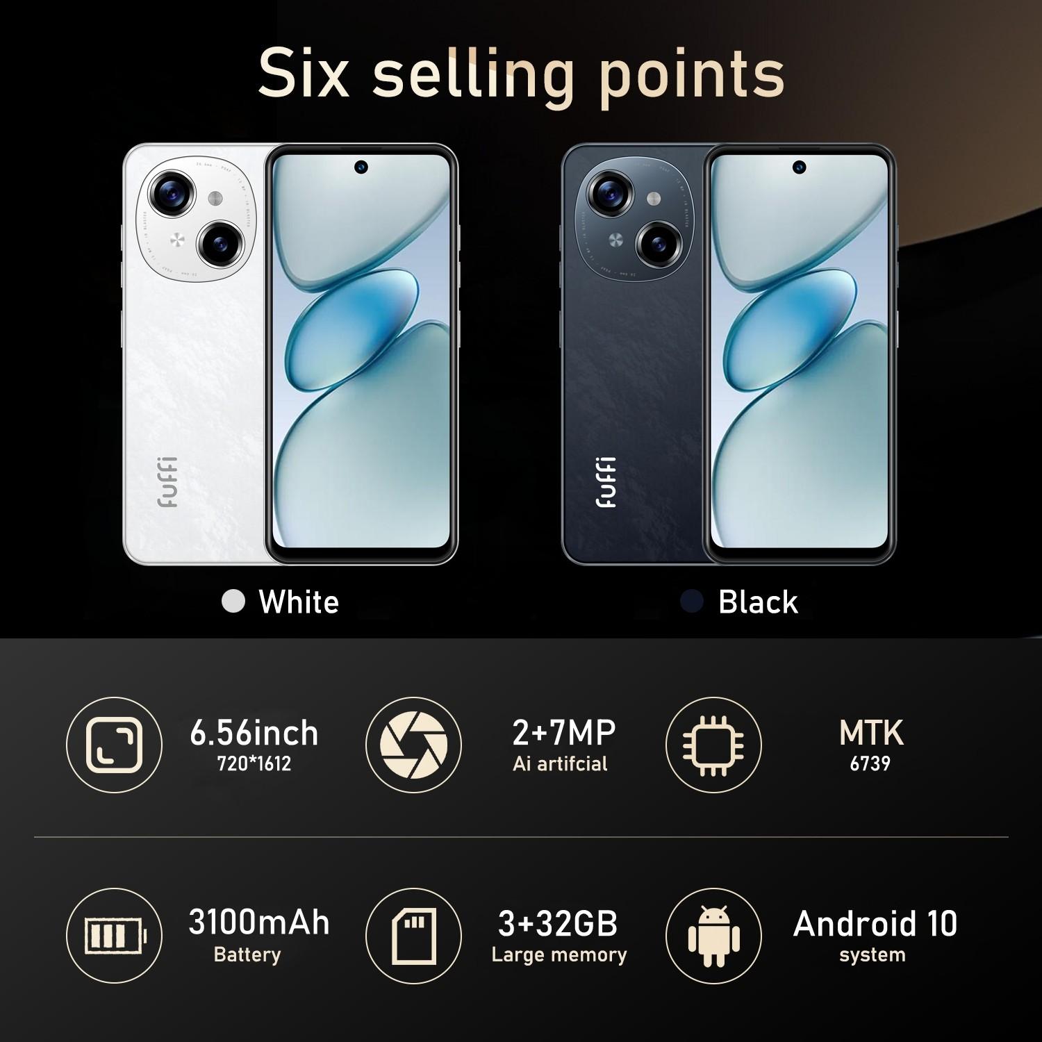 FUFFI-Smartphone, 6.56-Inch Screen, Unlock 4g Network, Android 10.0, 3+32GB Memory, 3100mah Battery, Dual Sim, Quad-Core Processor, Fashion Phone