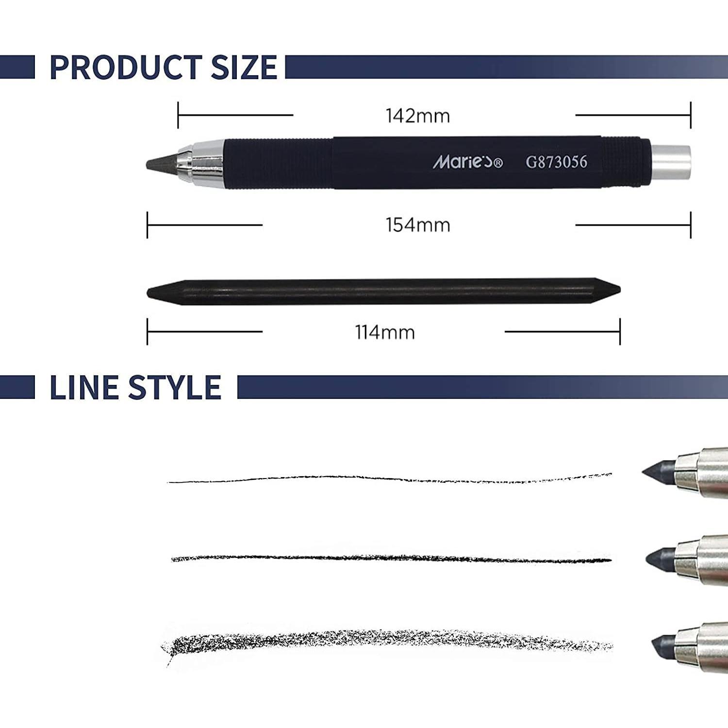5.6mm Mechanical Pencil Automatic Clutch Lead Holder, 5.6 mm Lead Art Mechanical Clutch Carpenter Pencil Graphite Pencil for Draft Drawing, Writting, Sketching (Black(with 6 count 4B Leads))
