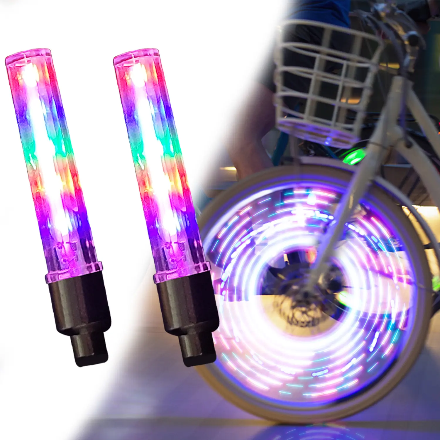 2 PCS/4 PCS  LED Bike Bicycle Wheel Lights Safety Warning Lights 7 Model Multi-Patterned Change Neon Flashing Lamp for Wheel Tire Valve Motorcycle