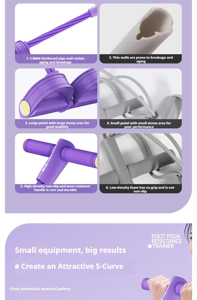 6-Strand Heavy Duty Abdominal Crunch Fitness Equipment – Leg & Core Workout, Sit-Up Assist, Home Gym Exercise, Non-Slip Foot Pedal & Resistance Bands (Portable)