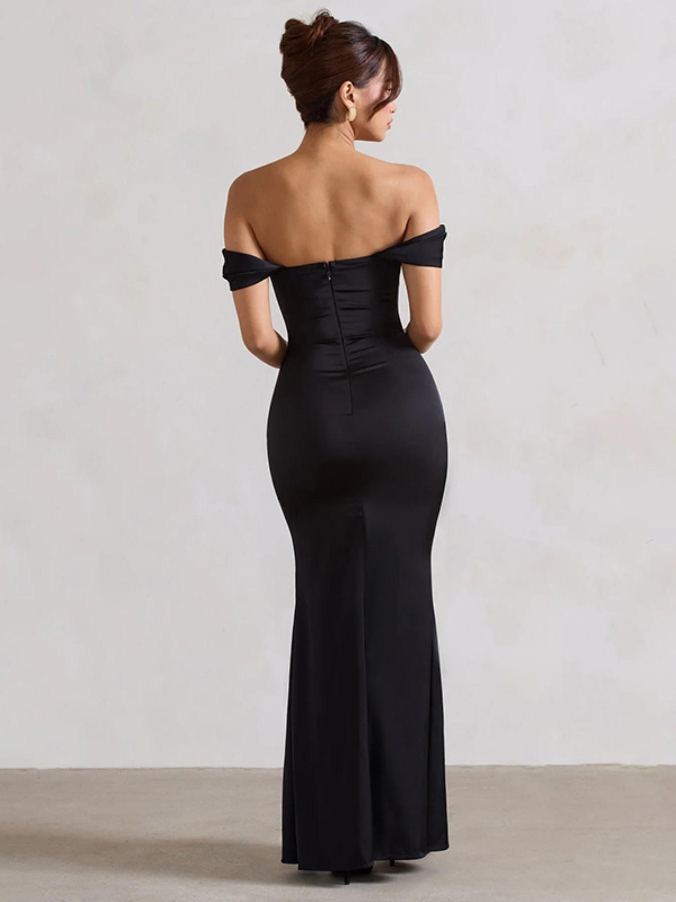 Elegant Satin Dress with Drop Shoulder Design, Waist Cinching & Split Thigh Detailing, Perfect for Special Occasions, Aesthetic