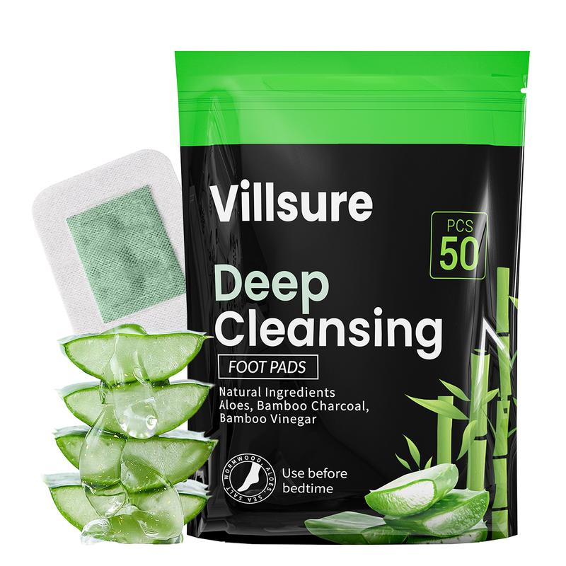 Villsure Deep Cleansing Foot Pads Foot Care With 50 Patches,Natural Aloes,Sea salt,Tourmaline,Herbal Foot Detox Patches For Foot Care,Adhesive Sheets, lmprove Sleep Quality,Relieve Fatigue and Exhaustion,Cleanse the Body & Mind,Bamboo Detox