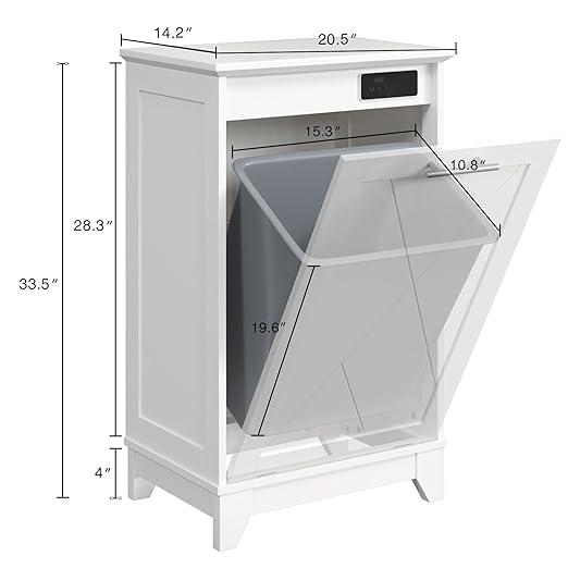 Vabches Trash Cabinet, Tilt Out Trash Cabinet w/Negative ion and deodorizing Function, Free Standing 10 Gallon Recycling Trash Can Cabinet for Kitchen Living Room