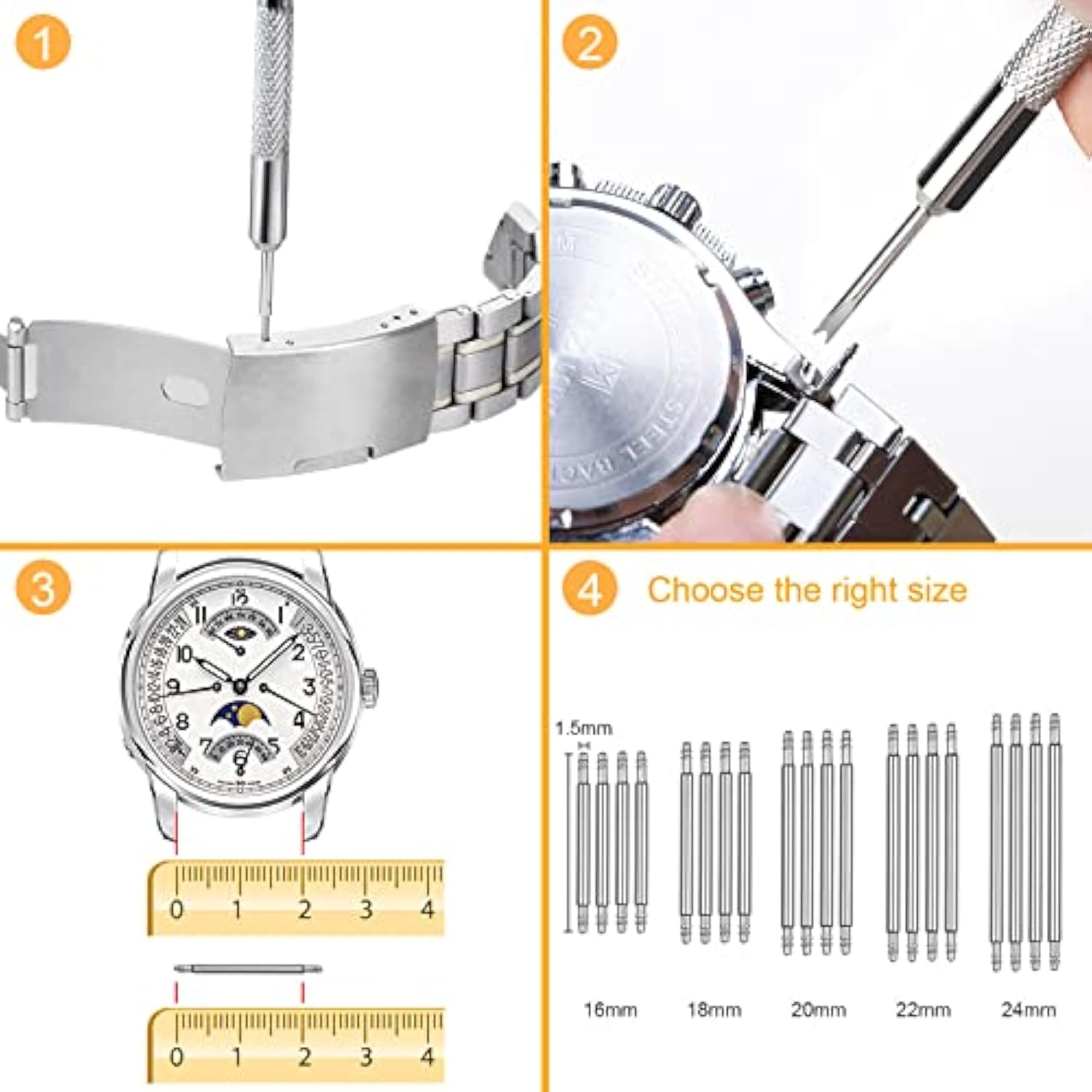 JOREST Watch Link Removal Tool, Watch Band Tool Kit, Repair Kit for Watch Bracelet Adjustment and Replacement and Resizing, With User Manual, Watch Link Remover, 20PCS Spring Bars, 13PCS Spare Needle