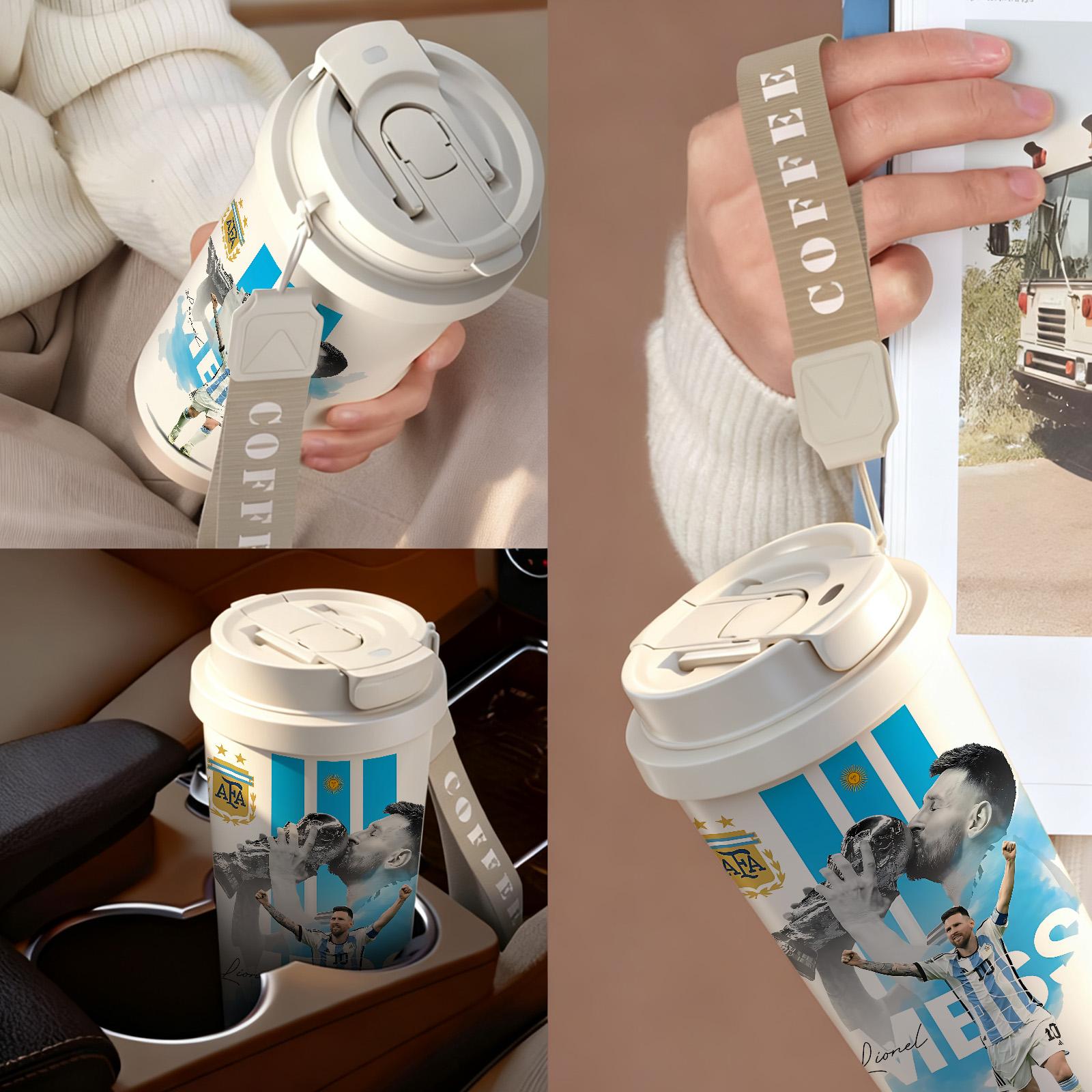 1 Pc 19/24/32oz stainless steel double wall insulated Tumbler, Hydration Tumbler, leak proof vacuum cup with handle and strap, soccer champion print, keep warm for 12 hours and cold for 24 hours, hot cold drinks, gift for men and women, birthday