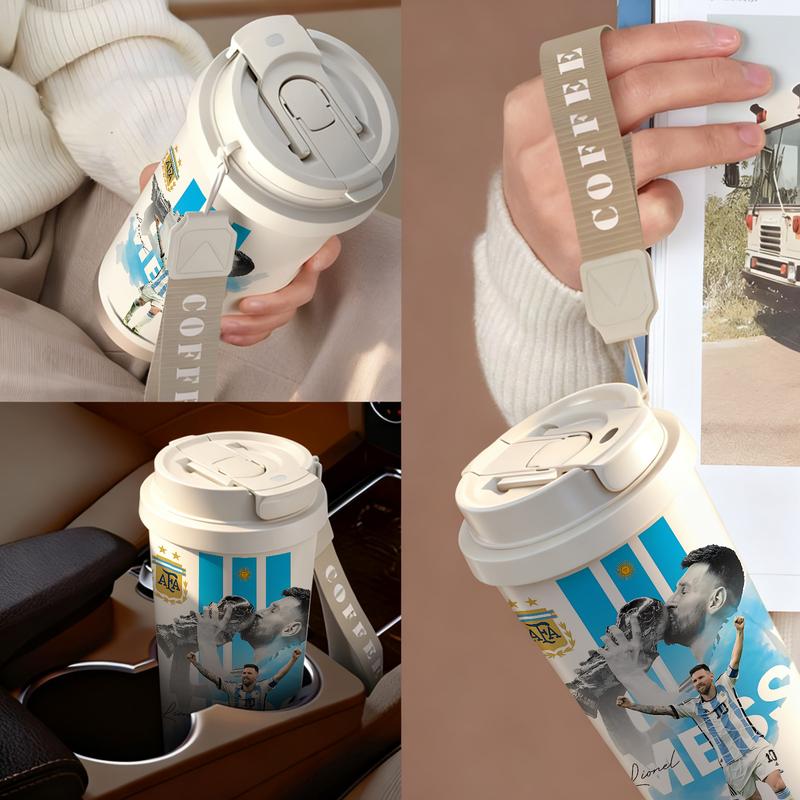 1 Pc 19/24/32oz stainless steel double wall insulated Tumbler, Hydration Tumbler, leak proof vacuum cup with handle and strap, soccer champion print, keep warm for 12 hours and cold for 24 hours, hot cold drinks, gift for men and women, birthday