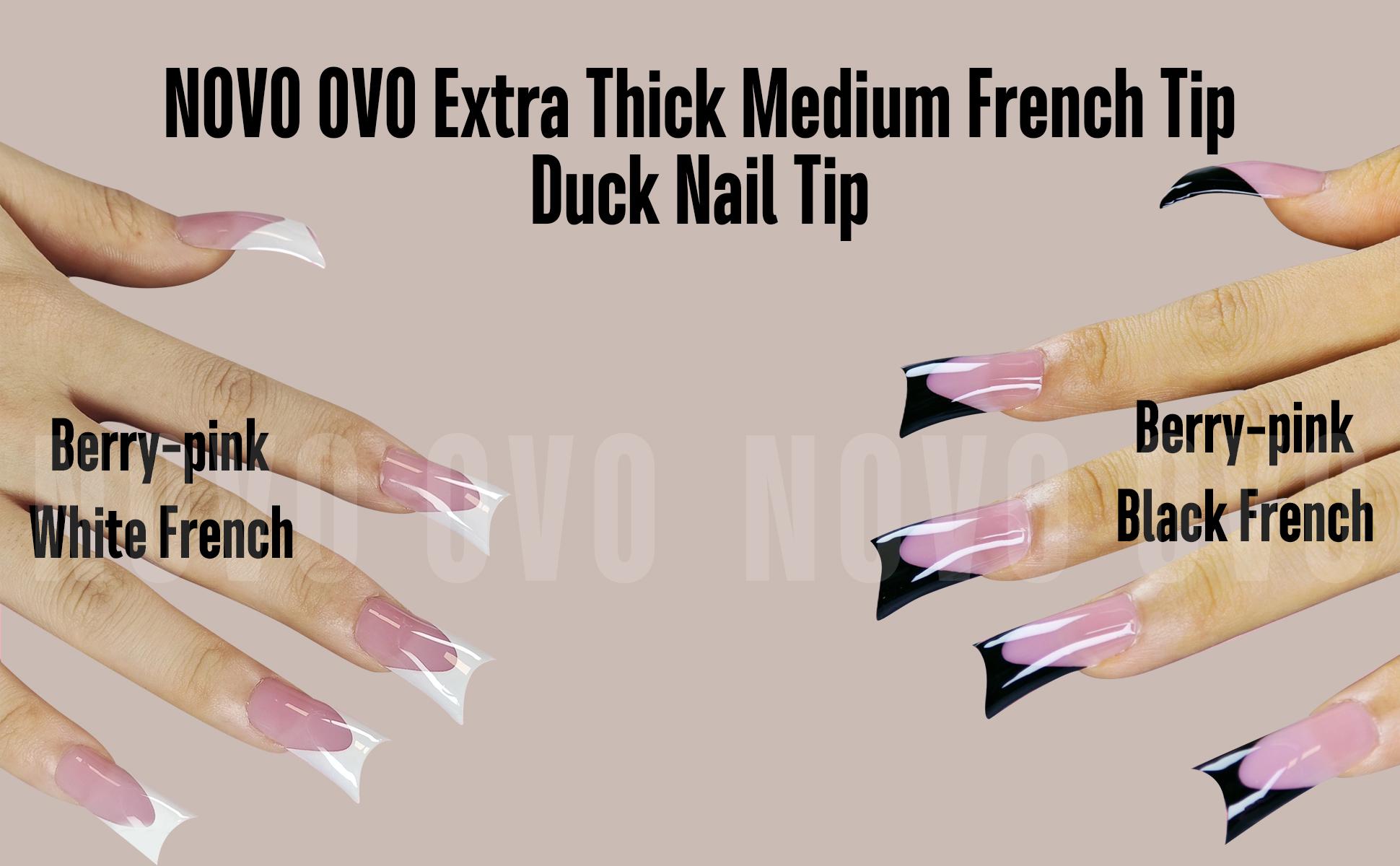 NOVO OVO White French Tip Duck Feet Nail Tips Full Cover for Press on Acrylic with Moon Curve, Thick Medim Long Pre-Etched Matter Flare Wide Soft Gel Fake False Nail Extension x 15 Sizes 150 pcs【NO GLUE ,TOP COAT AND LAMP INCLUDED】