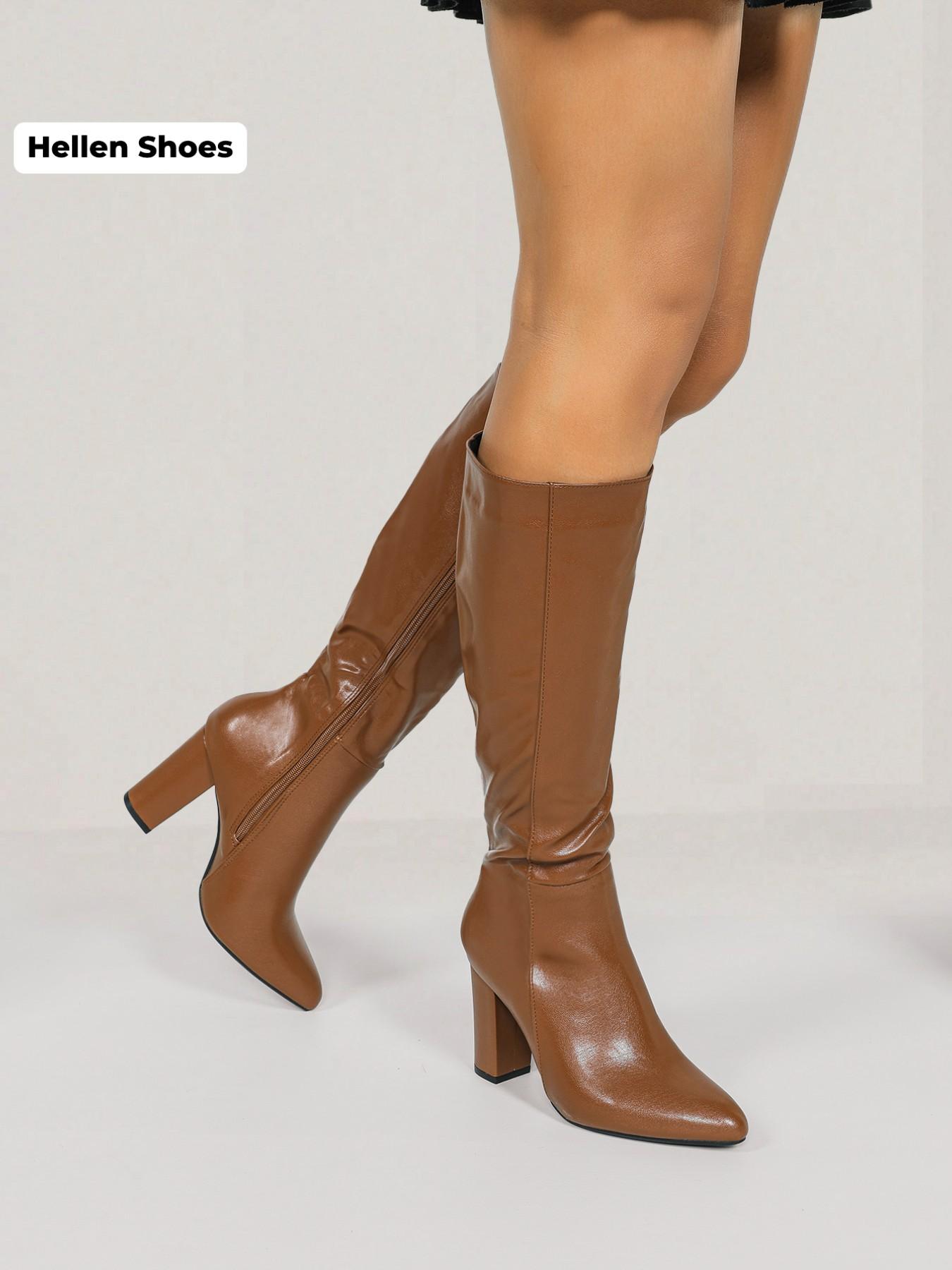 Women's Fashionable Solid Color Pointed Toe Boots, Elegant Zipper Design Knee Boots for Daily Wear, Female All-match Trendy Shoes for Fall & Winter, Pointed Toes Boots