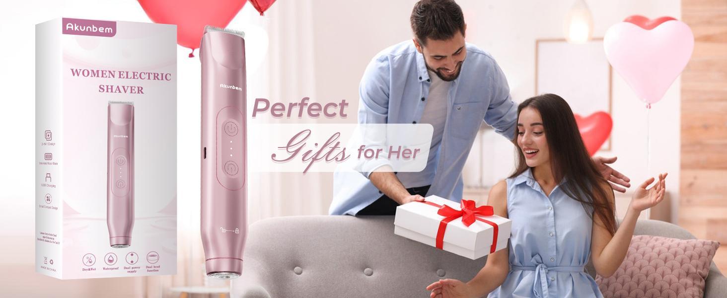 Akunbem Bikini Trimmer for Women, Electric Shaver and Razor Rechargeable 2-in-1 Body and Facial Epilator, Dual Heads for Painless Trimming of Pubic Hair, Face, Underarms and Legs, IP7 Waterproof. Christmas Gift New Year Gift Shaving Grooming.