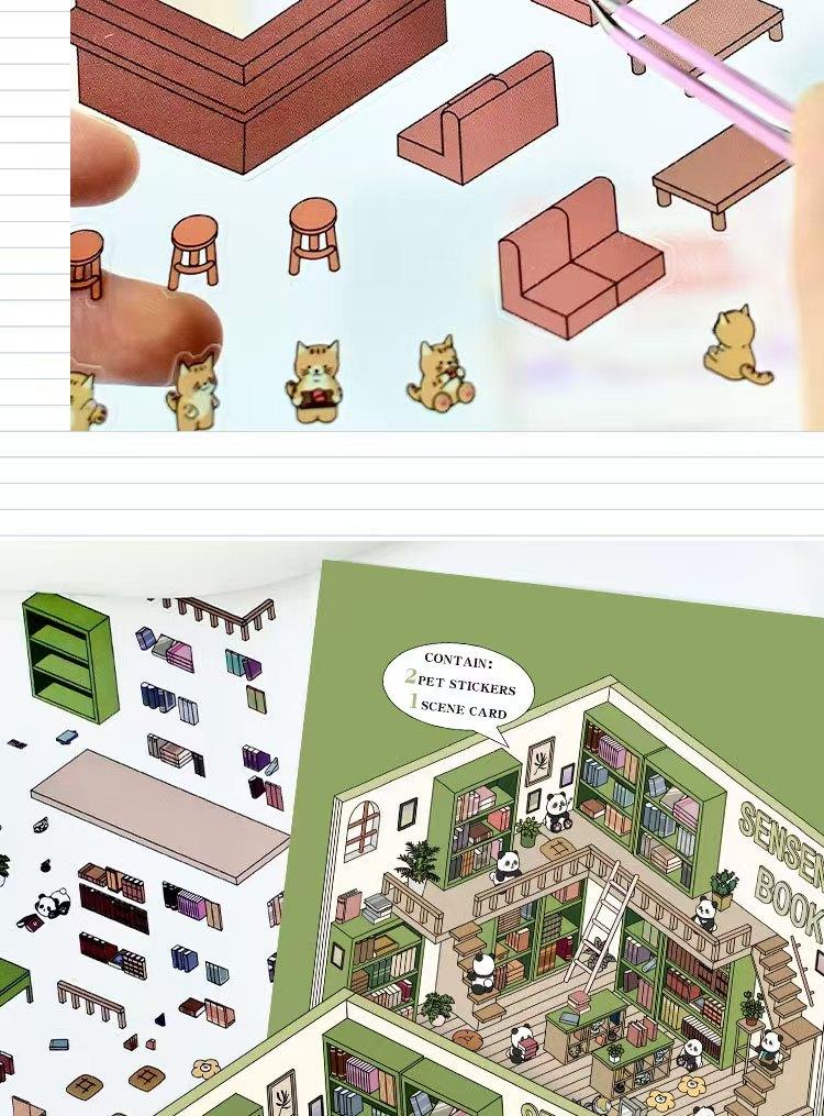 3D DIY Miniature Sticker Kit: 4 Enchanting Scenes (Pink Cottage, Penguin Ice Cream & More) + Free Tweezers | ASMR Crafting, Phone Case Decor, Creative Adult Home Gift