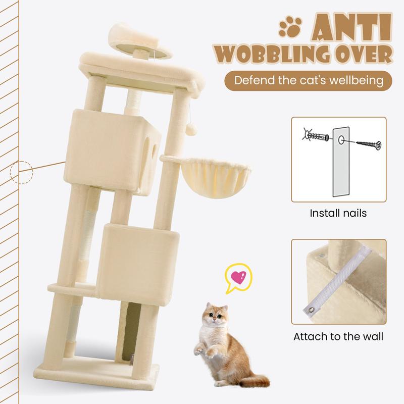 SHA CERLIN 64in Multi-Level Cat Tree Tower with Ladder, Sisal Posts, Cozy Condo, Basket & Top Perch#ChristmasGifts#TikTokShopBlackFriday