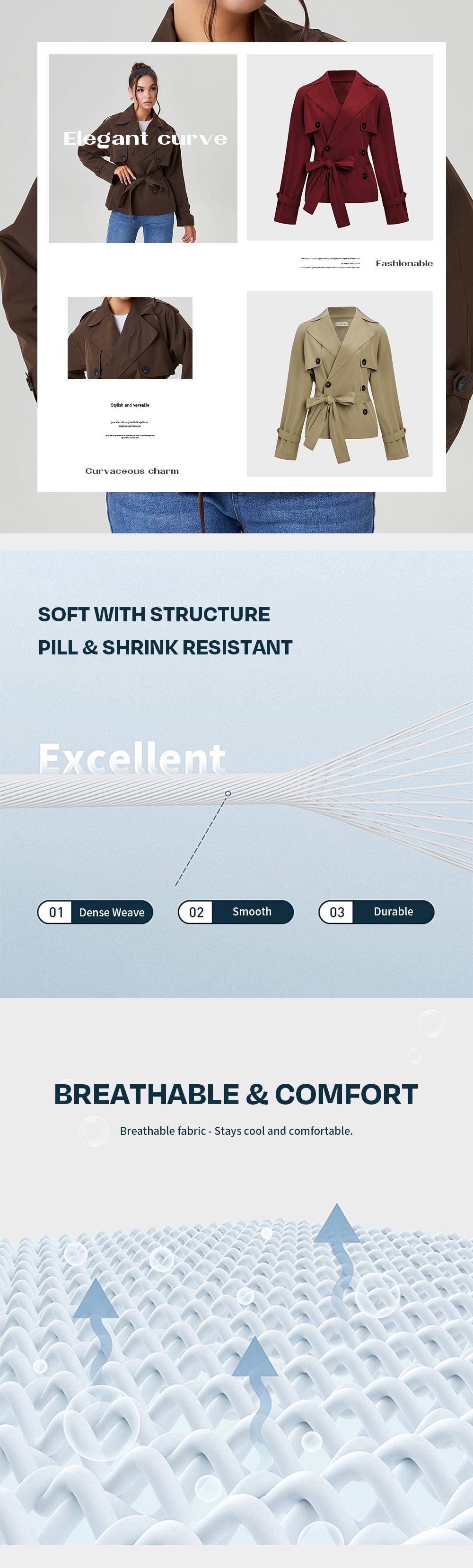 Trendy Lady Solid Color Lapel Double Breasted Long Sleeve Trench Coat, Jackets