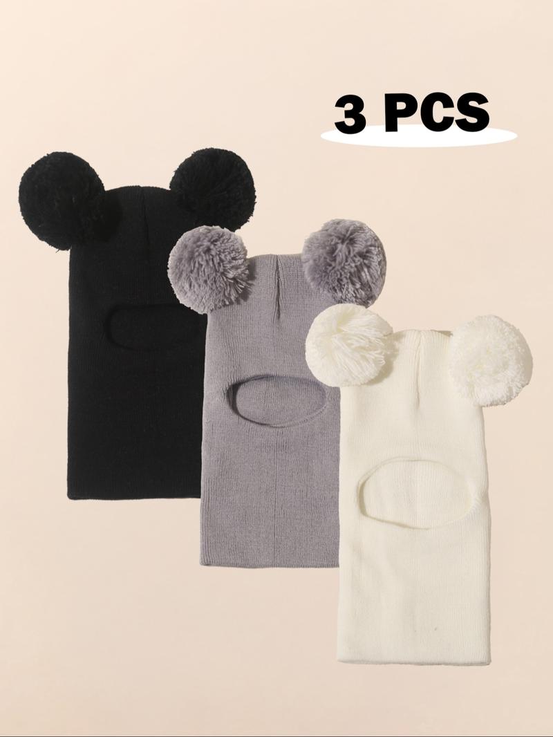 Pom Pom Knit Hat for Babies 1-3 Years Old, Warm Winter Beanie for Outdoor Use, Casual Style Daily Cap, Moderate Fabric Thickness, Winter Skull Cap