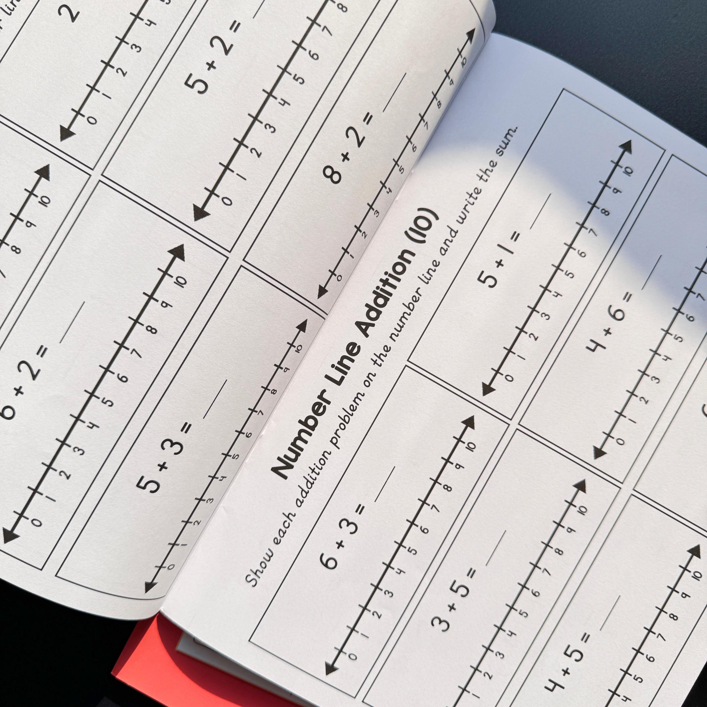 Math Addition and Subtraction Practice Book for Numbers 1-20, Fun Grid and Number Line Exercises, Early Education Learning Tool