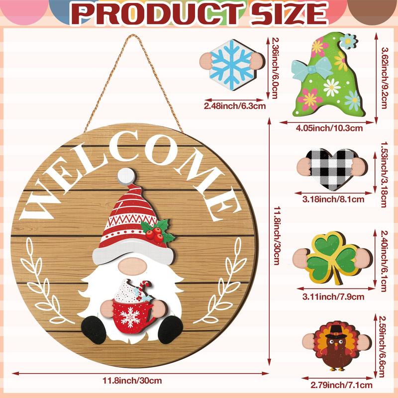 Easter Gnome Welcome Sign Gift Interchangeable Gnome Sign for Frontdoor Decor Wooden Gnome Sign with Magnet Detachable Hats Hands Gnome Wall Hanging for Easter Holiday Seasonal Party Birthday Home Office Living Room Farmer Porch Garden