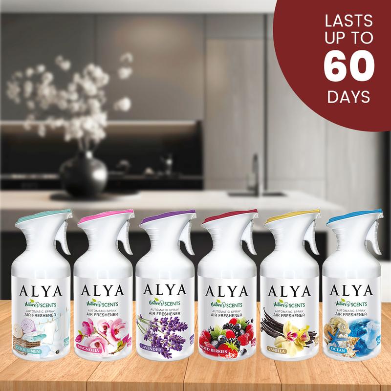 4 PCS (250/ML Each) Air Freshener Spray For Home, 6 Scents - With Lavender, Cool Linen, Magnolia, Mixed Berries, Ocean And Vanilla, Multi-Purpose Room Automatic Spray，ldeal For Car, Offce, Home, Bathroom, Fabric, Closet Fresh Scent