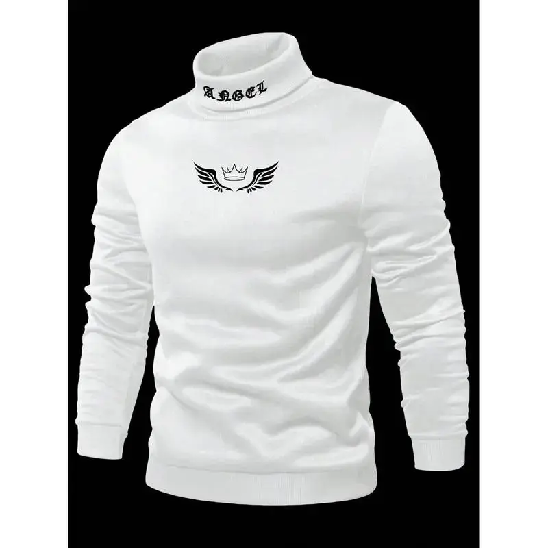 Men's Casual Wing Print Turtleneck Long Sleeve Sweatshirt, Mock Neck