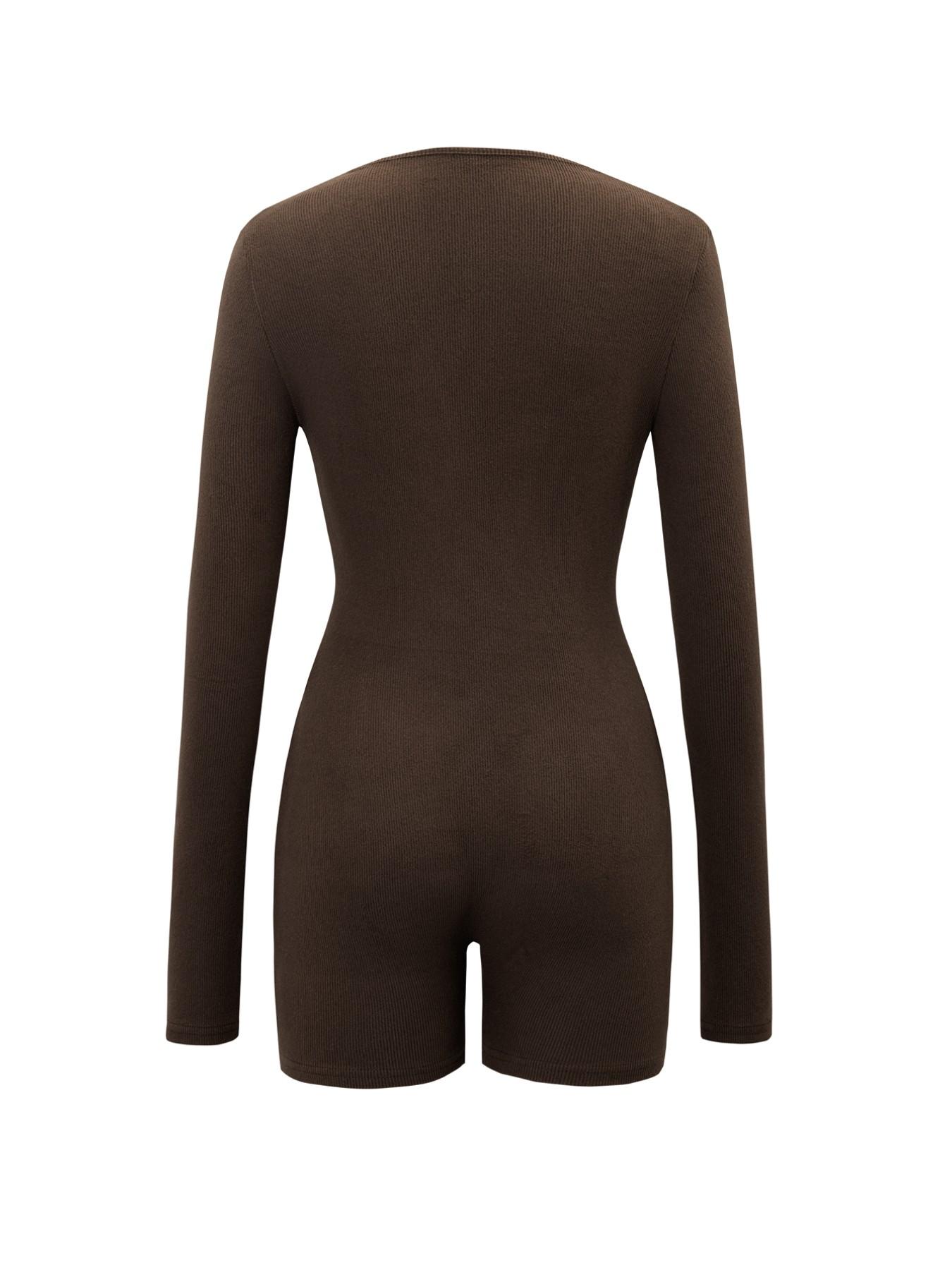 Women's Casual V Neck Slim Fit Long Sleeve Jumpsuit, Plain Color Fall Fashion One Piece, Comfortable & Stylish Women's Clothing