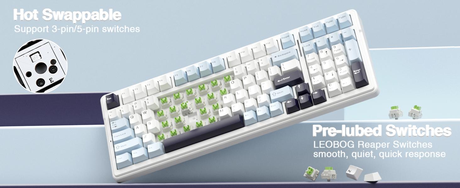 AULA F99 Wireless Mechanical Keyboard, Hot Swappable Custom Keyboard,Pre-lubed Linear Switches,Gasket Structure,RGB Backlit Gaming Keyboard (Blue&White)