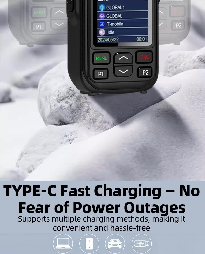 SIM card lifetime free support for 2g4g, Bluetooth WiFi, portable handheld walkie talkie for long-distance communication, suitable for outdoor exploration, fleet travel, two-way walkie talkie