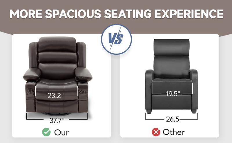 Rocker Recliner Chair with Heat and Massage, 360° Swivel Recliner Chairs for Adults, Oversized Recliner Single Sofa Seat with Cup Holders, Lazy Boy Recliner Single Sofa Seat