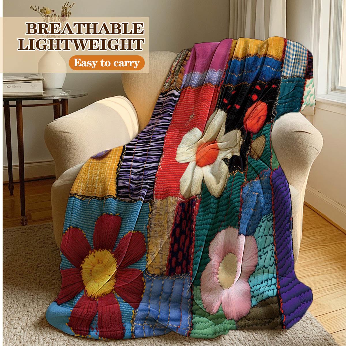 Simple Patchwork Print Blanket, Soft Flannel, Breathable and Warm, Bedroom Decor, Gift, Pet Blanket, All Seasons