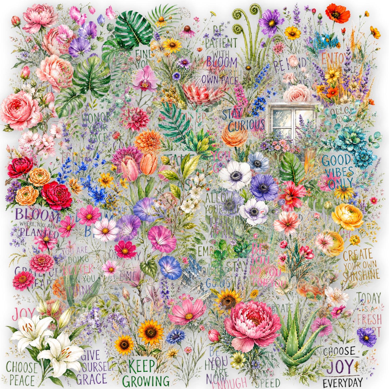 50Pcs Clear PET Watercolor Floral Positive Quote Stickers, Aesthetic Transparent Decorative Stickers, Planner Accessories, Office Products, Back To School Stationery for Journal Scrapbook Notebook