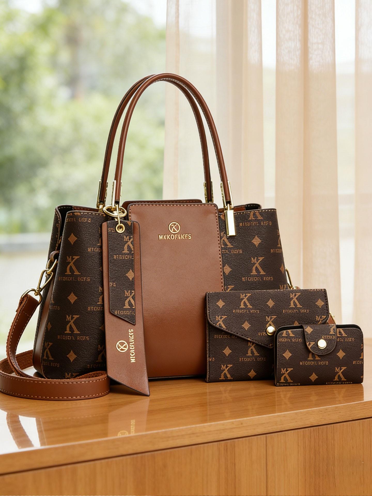 Light luxury letter-printed 3-piece women's bag set, high-end texture large-capacity handbag, practical and versatile for daily work, shopping and gatherings, can be worn in multiple ways such as single shoulder and crossbody, best-selling bag