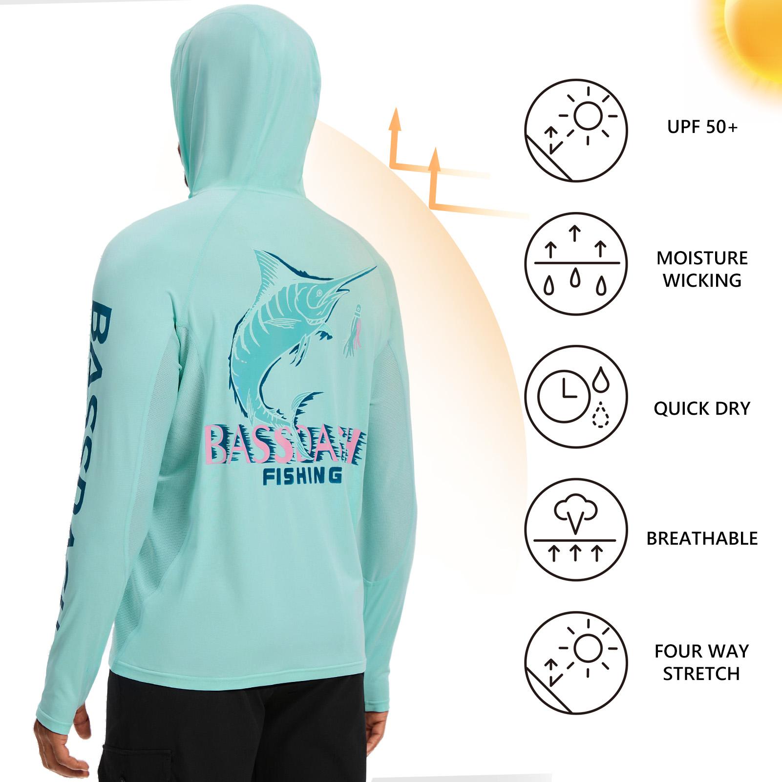 BASSDASH Men’s UPF 50+ Graphic Fishing Hoodie Shirts with Mask UV Long Sleeve Moisture Wicking