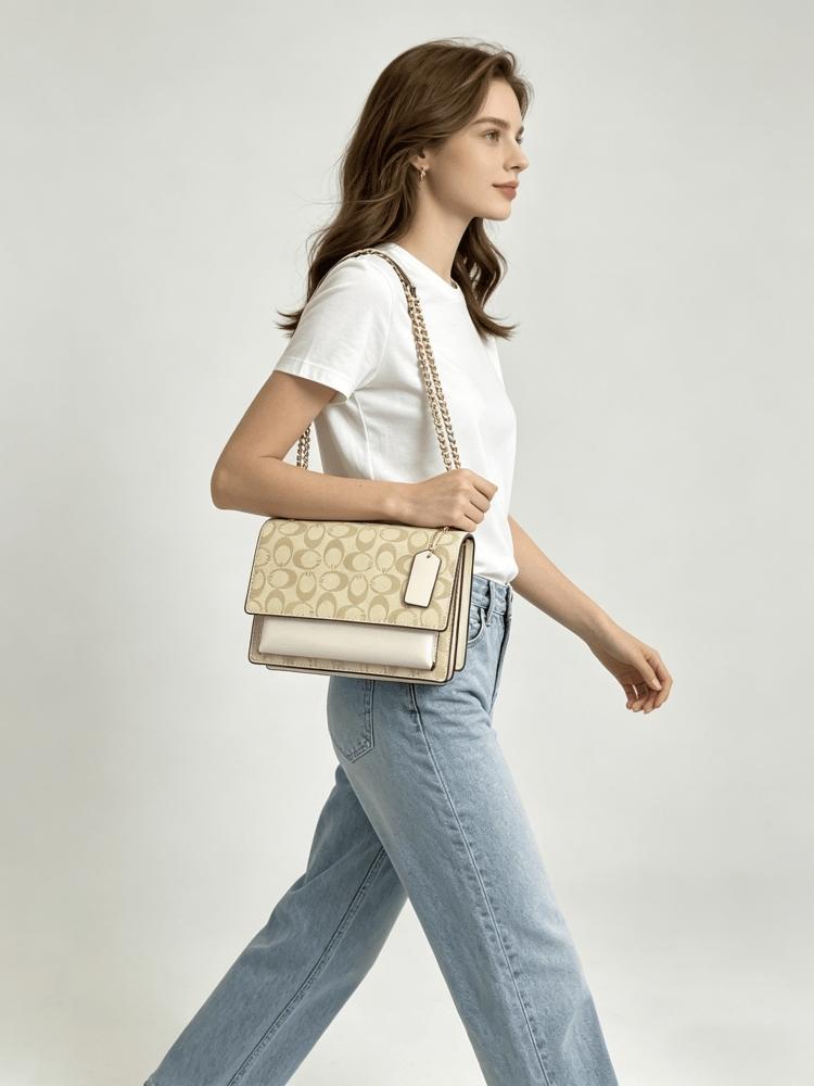 Elegant Women's Crossbody Shoulder Bag, Snake Skin Pattern PU Leather Handbag, Chain Design, All Season Use, American Retro Style