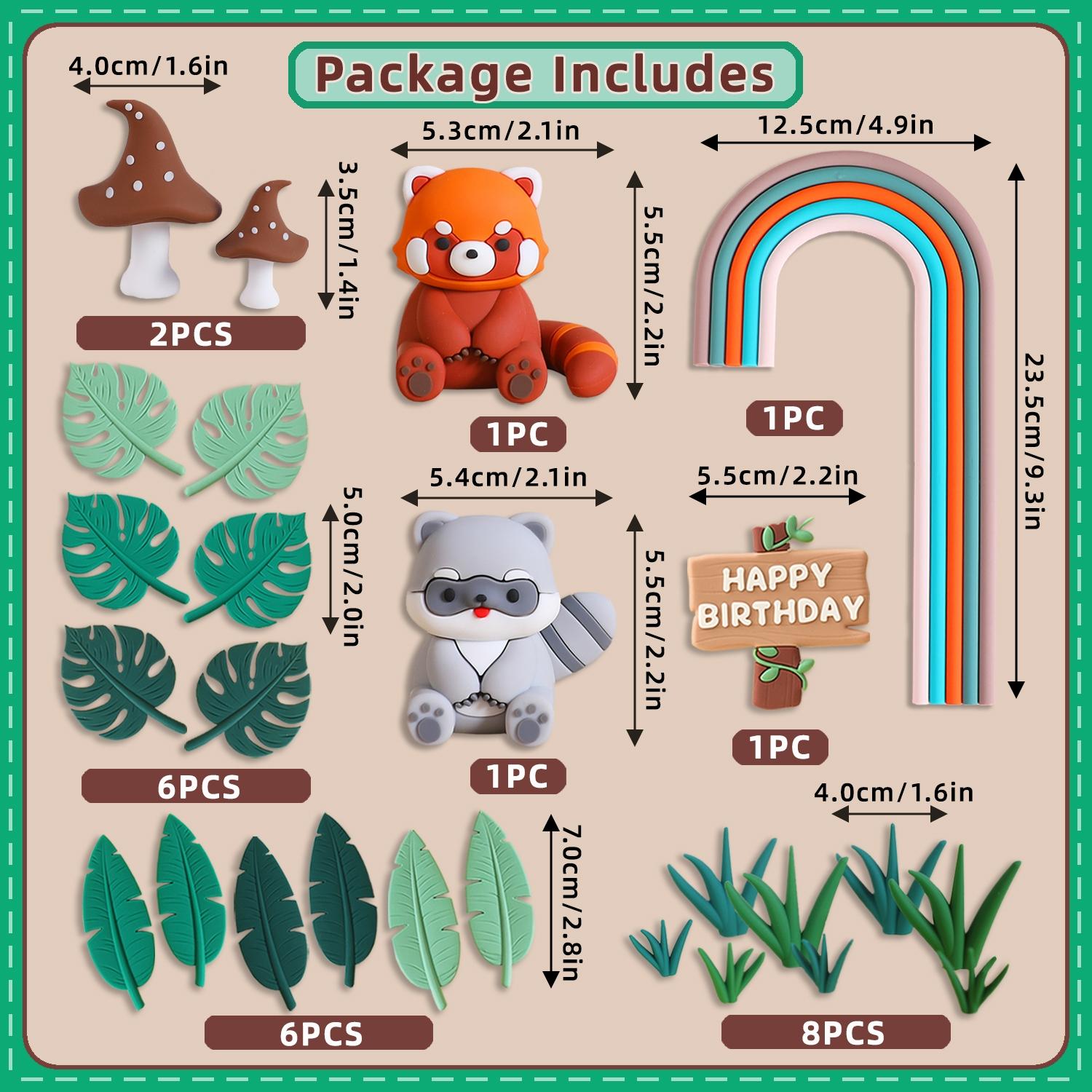 Small Panda Raccoon Forest Cake Decoration Set, Birthday Baking Decorations, Jungle Theme Baby Birthday Dessert Table Decor