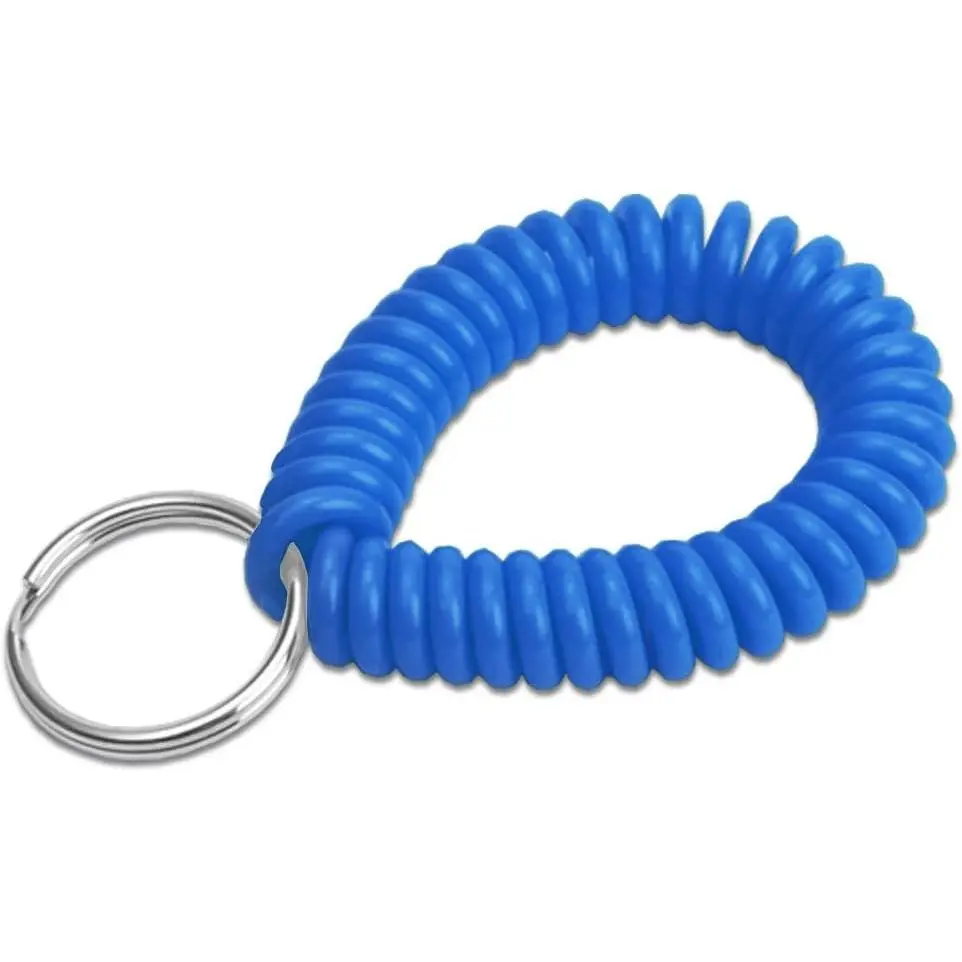 2” Spiral Wrist Coil with Steel Key Ring, Flexible Wrist Band Key Chain Bracelet, Stretches to 12”, Blue, 1 PK (410351)(Gift)