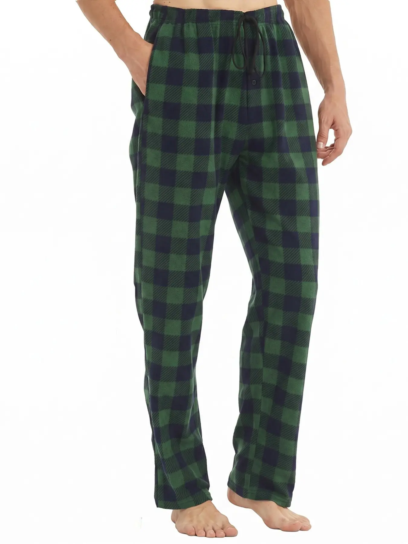 Men's Plaid Print Drawstring Waist Pajama Pants, Casual Soft Comfortable Polar Fleece Elastic Waist Loungewear Trousers for Fall & Winter, Warm Men's Bottoms for Daily Wear