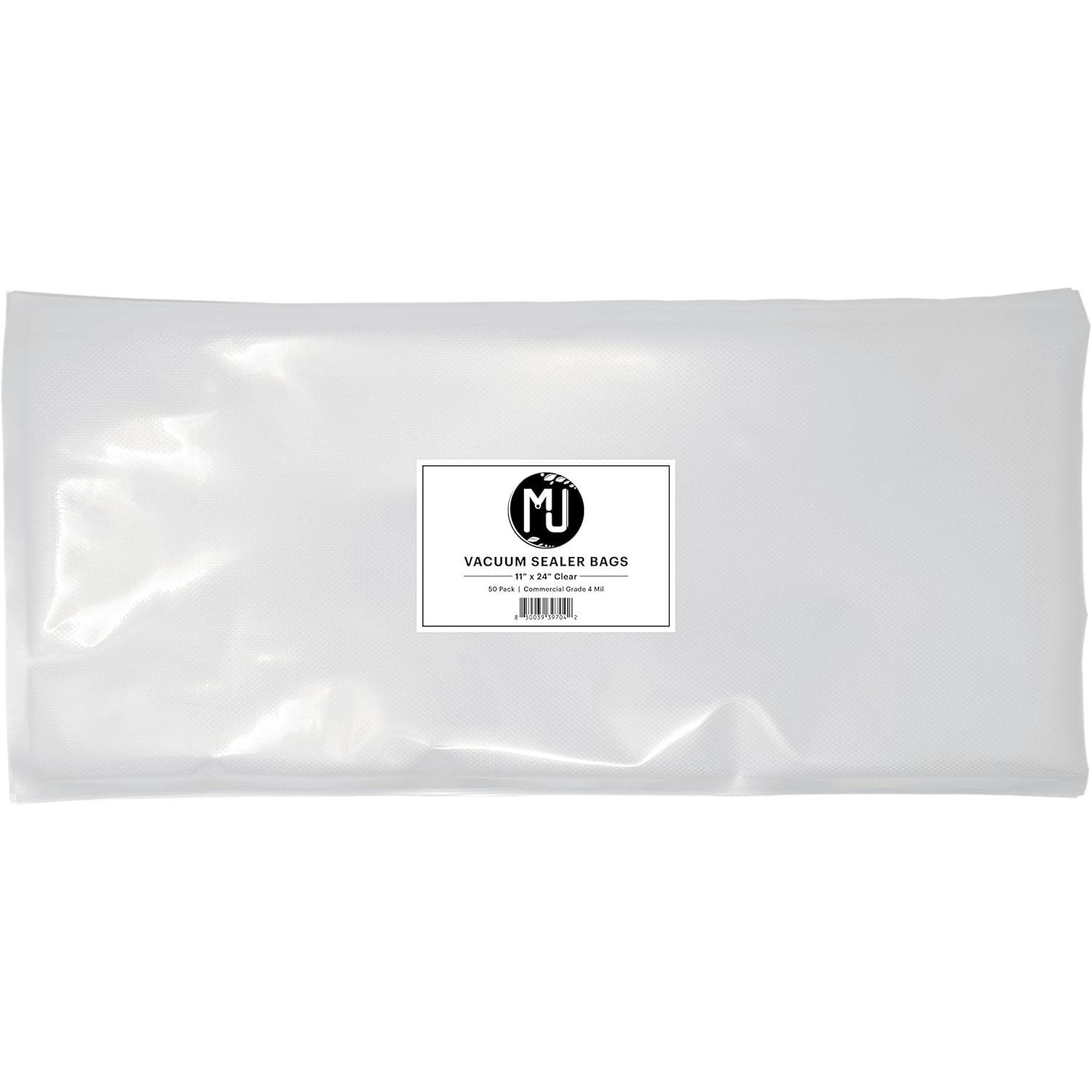 Commercial-Grade Vacuum Sealer Bags for  Storage, Sous Vide | 50 Pack (11" x 24" 5 Mil, Black and Clear)