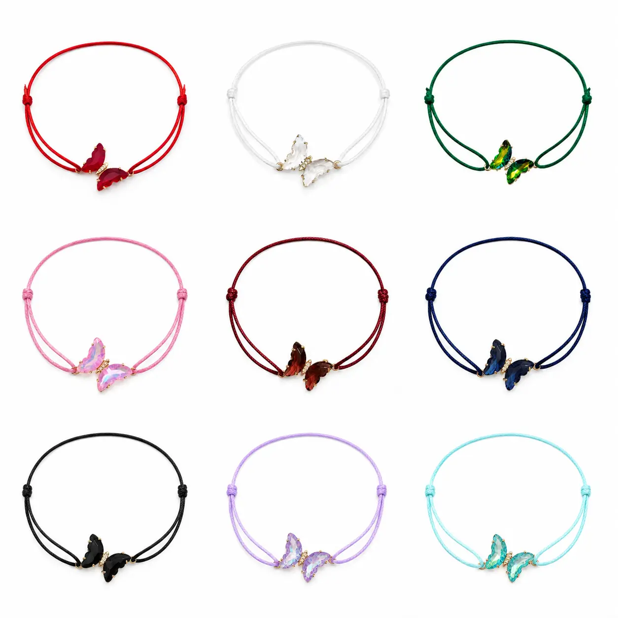 Women's Adjustable Butterfly Charm Bracelet - Minimalist Rope with Whimsy Sparkling Multi-Color Dopamine Hues, Plastic Alloy Wrist Jewelry, Stackable Cute Daily Wear Gift