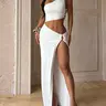 Summer Dress - White, Sexy, Off-Shoulder, Sleeveless, Asymmetrical, Open-Work Design, Cutout. Elegant, Chic Women's Dress. Suitable For Dates, Parties, Parties, Travel, Vacations, Beaches
