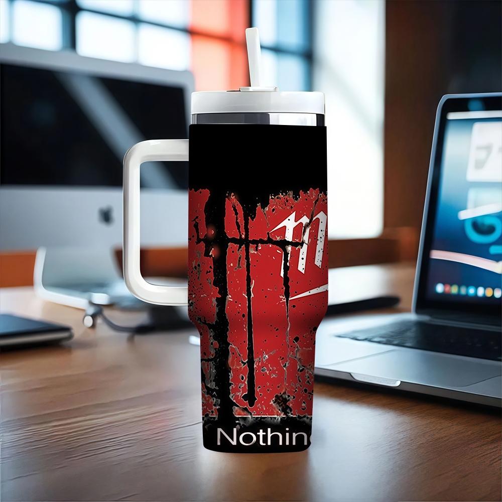 1pc 40oz Stainless Steel Insulated Tumbler — Milwaukee-Style "Hardcore Industrial" Design. Dual-Use for Job Sites & Outdoors. Features a Handle and Straw. Ideal for Gyms and Indoor Use. A Personalized Gift for Birthdays and Holidays