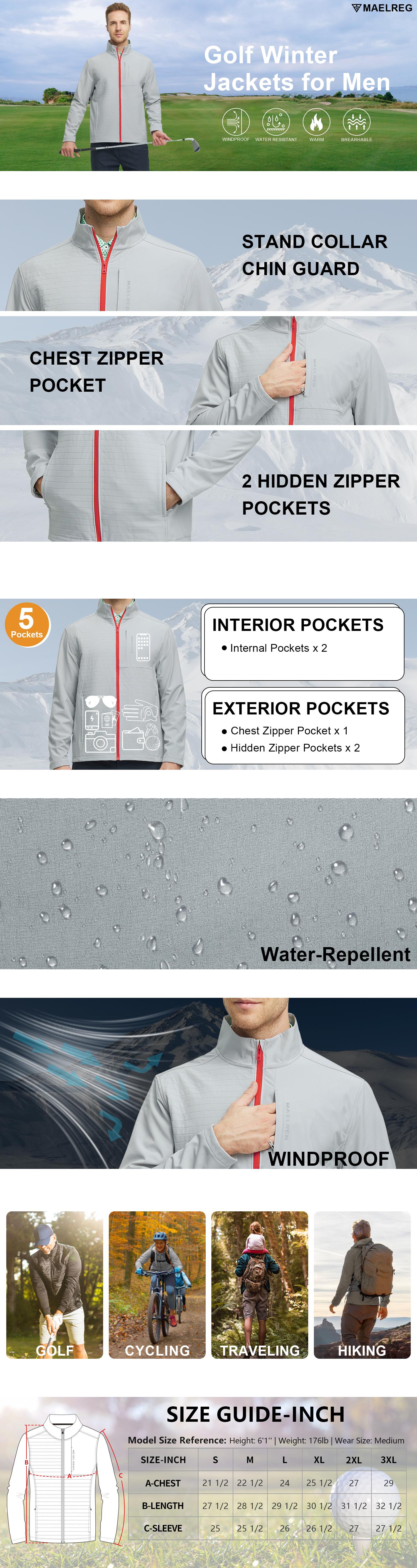 MAELREG Men's Golf Heated Jacket, Waterproof Windproof Performance Outerwear, Lightweight Warm Functional Jacket for Outdoor Sports SpringStatements