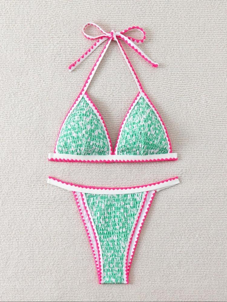 Women's Print Triangle Bikini Set, Adjustable Thin Straps, Low Waist Pants, Elastic Fabric, Casual Beachwear for All Seasons, Floral Print Bikinis