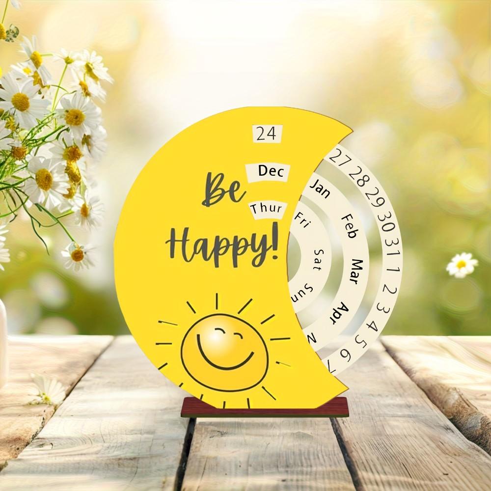 1pc Wooden Rotating Perpetual Calendar Desktop Decor, High-Quality Print, Ideal for Weddings, Anniversaries, Festivals, Living Room, Study, Entryway