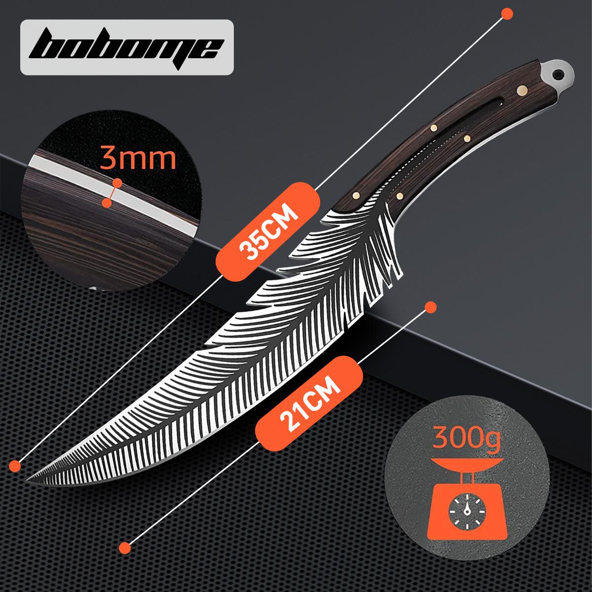 Japan Knife Feather Knife Hand Forged Viking Knife High Carbon Steel 8.3 Inches Blade Length - Wooden