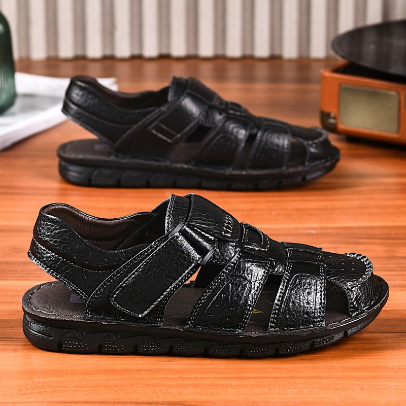 Men's Leather Sandals Closed Toe Water Shoes For Summer Athletic Outdoor Walking Sports Trail River Fishing Wide Adjustable Waterproof Arch Support Lightweight Slip-Resistant