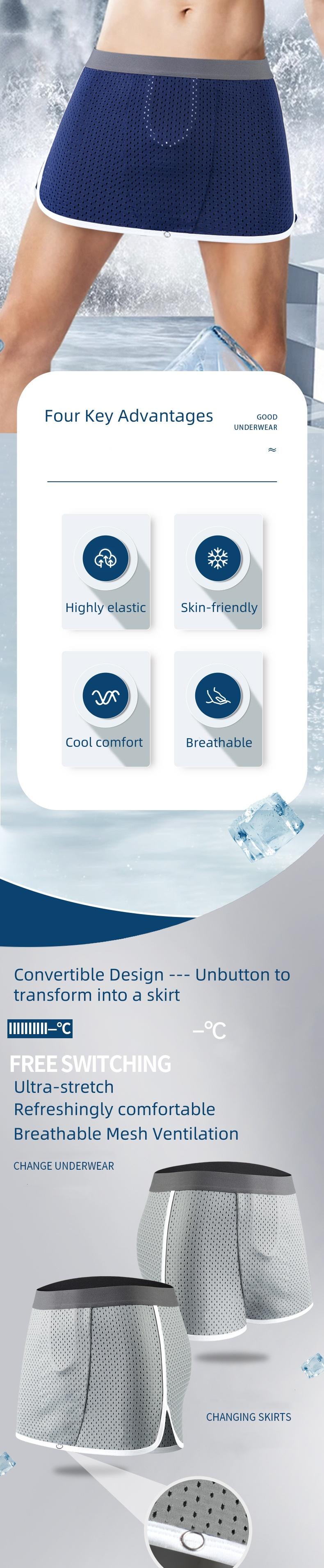 COOFANDY Patented Men's Underwear Roman Warrior Skirt-Pants U-Shaped Pouch Boxer Briefs Silk-like Breathable Underwear for Summer Comfort Unrestricted Sleep