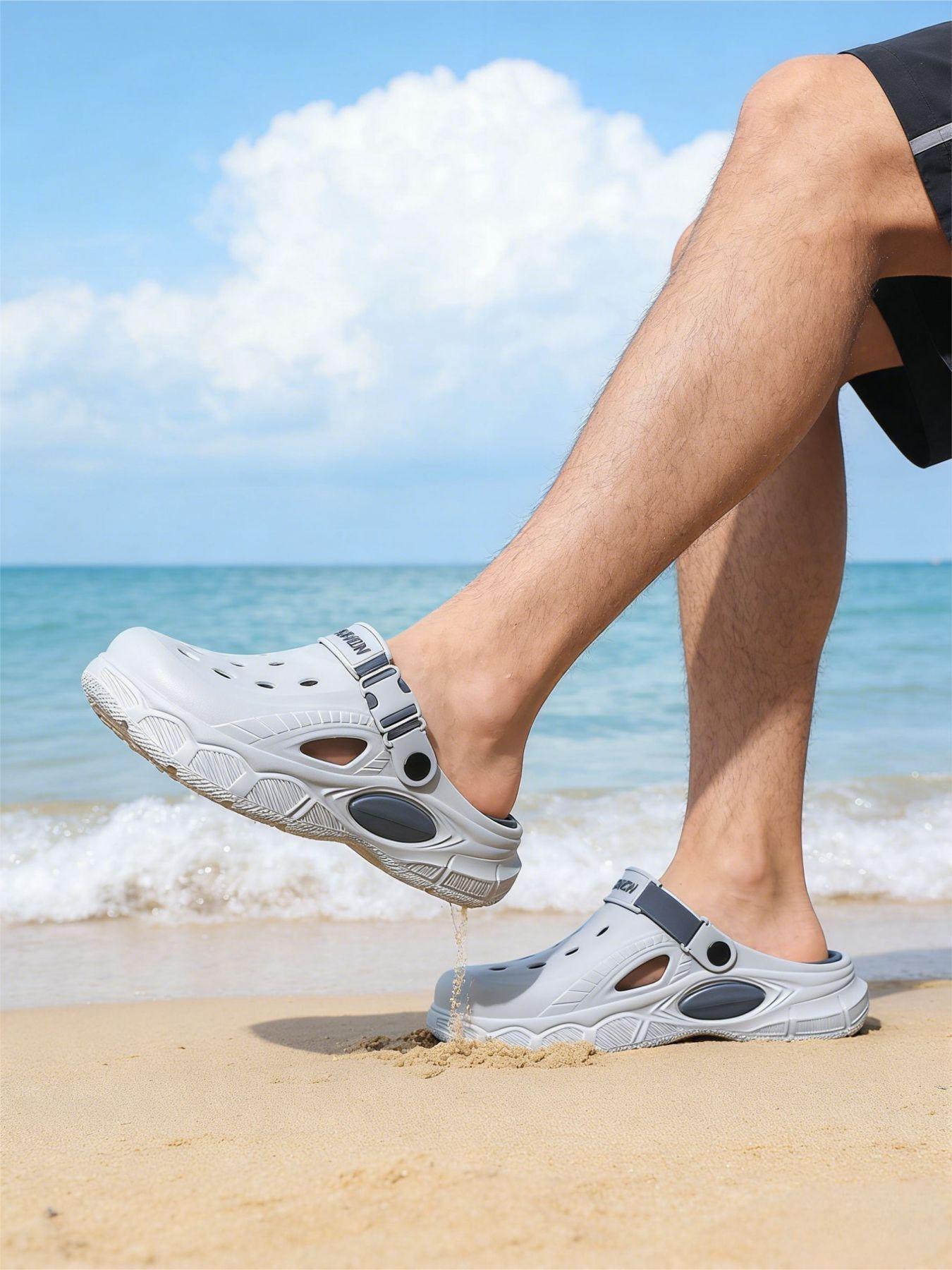 Trendy men's two-tone hole shoes with non-slip soles, quick-drying beach hole shoes, essential for summer seaside vacations and water activities
