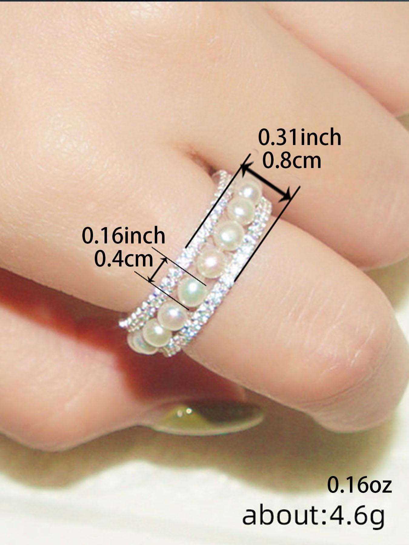 Luxurious Imitation Pearl Ring for Women, Zircon Embedded Edge, Fashionable Everyday Jewelry, Elegant Single Band Ring