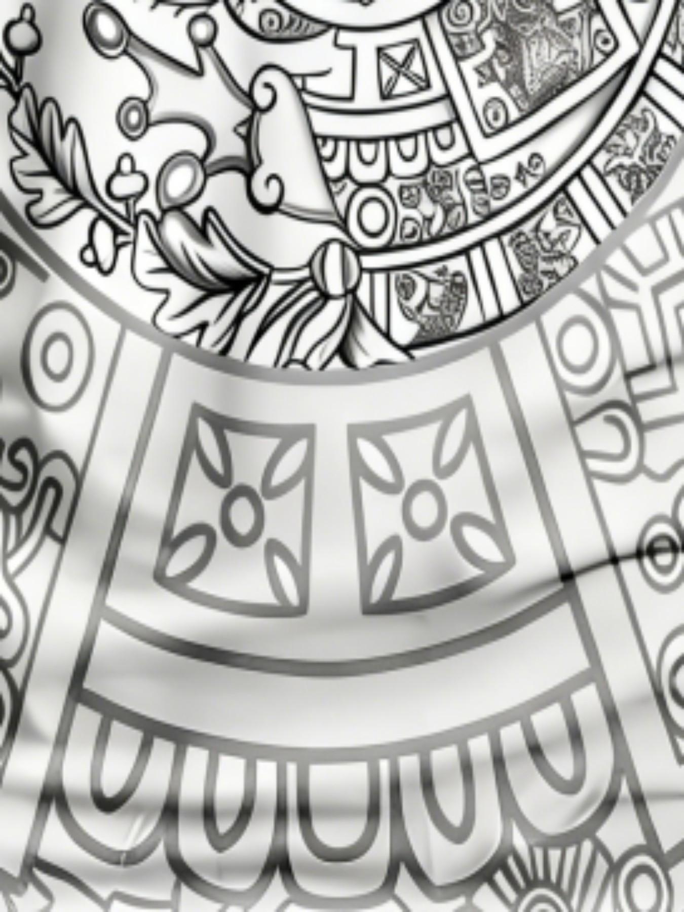 Men's Aztec Calendar Eagle Print T-Shirt, Mexican Indigenous Full-Print Street Style Round Neck Short Sleeve Top, All Seasons Loose Fit