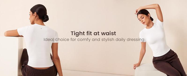 CRZ YOGA Softembrace Short Sleeve Going Out Tops for Women Soft High Crew Neck Casual Tight Shirts Fitted Basic T-Shirts CRZ YOGA Softembrace Short Sleeve Going Out Tops for Women Soft High Crew Neck Casual Tight Shirts Fitted Basic T-Shirts