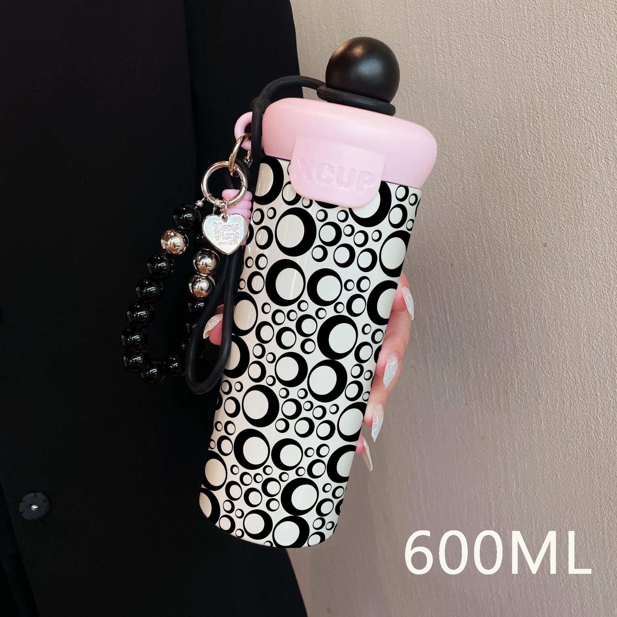600ML with Straw and Beaded Bracelet, Stainless Steel, Insulated Cups, Leak-Proof, Keeps Cold/hot, Ideal for Home, Commute, Travel, Gift