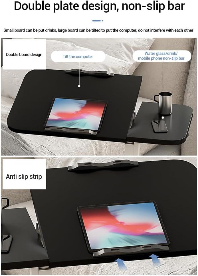 Over The Bed Table with Wheels 23.6''~37.4'' Adjustable Height Bedside Table Mobile Rolling Laptop Stand Tilting Overbed Table for Couch Home Office Hospital